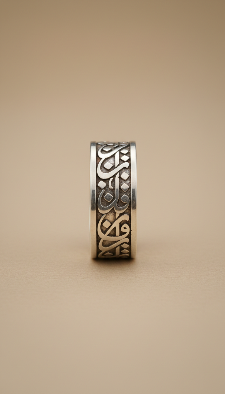 Carved Calligraphy Silver Ring