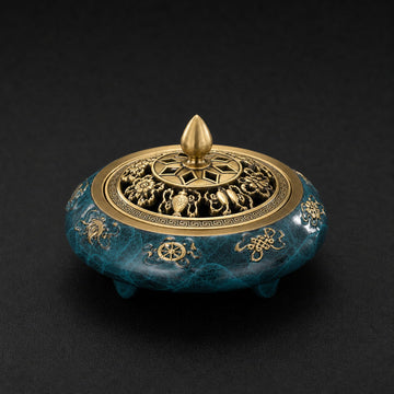 Teal Enamel Lotus Burner